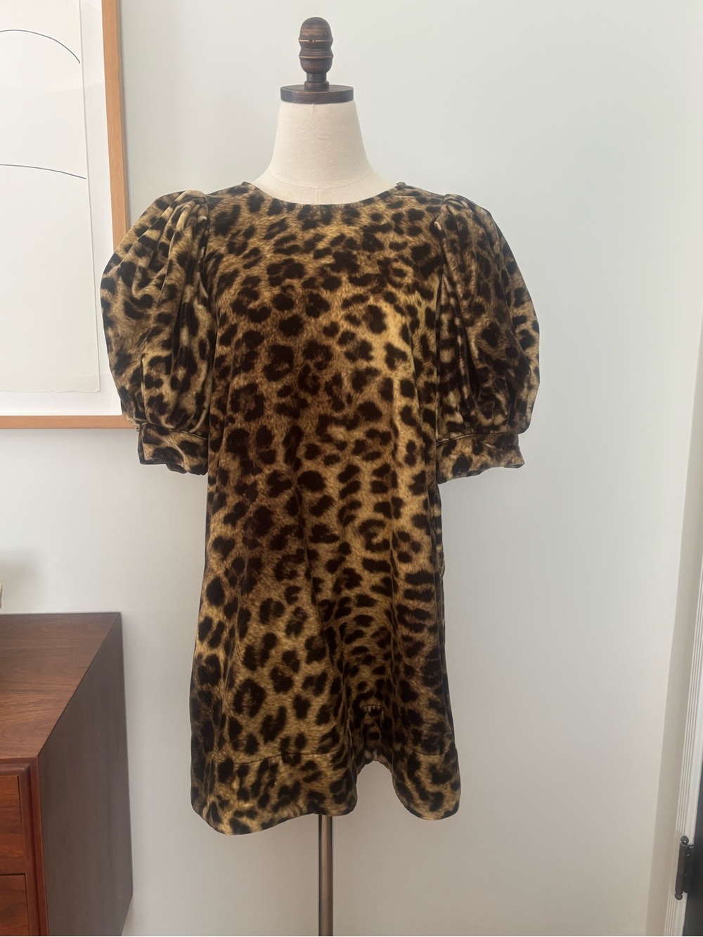 Loeffler Randall Willy Leopard Puff-Sleeve Dress Size 6
